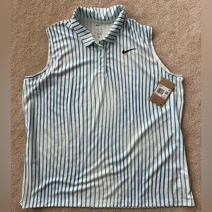 NWT Nike White and Blue Striped Sleeveless Polo